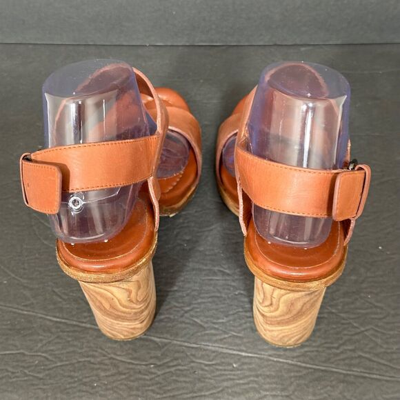 VINCE Haley Heels Women's 9.5 Chunky Block Wood Leather Open Toe Sandals Brown - Picture 6 of 11